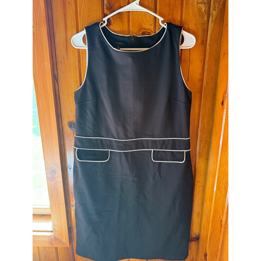 Talbots Black Dress White Trim Sleeveless‎ Career Workwear Women's Size 12
